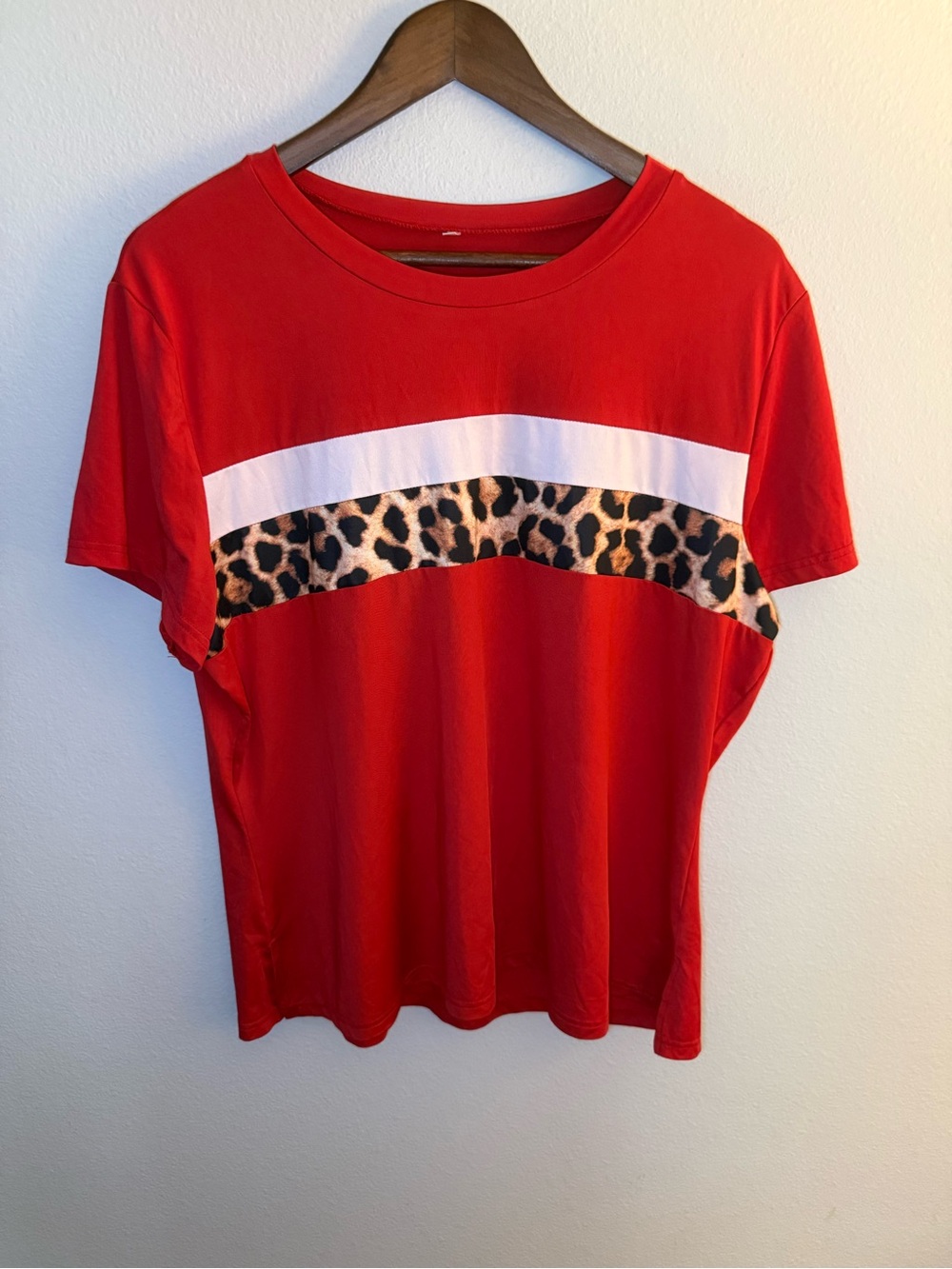 Women's Red Short-Sleeve Tee and Short Set with Leopard Accent
